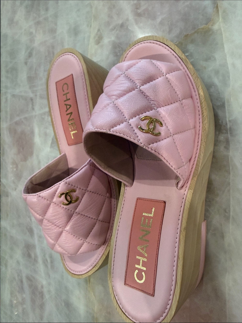 CHANEL Pink Quilted Slide Mules with Gold CC - Picture 5 of 6